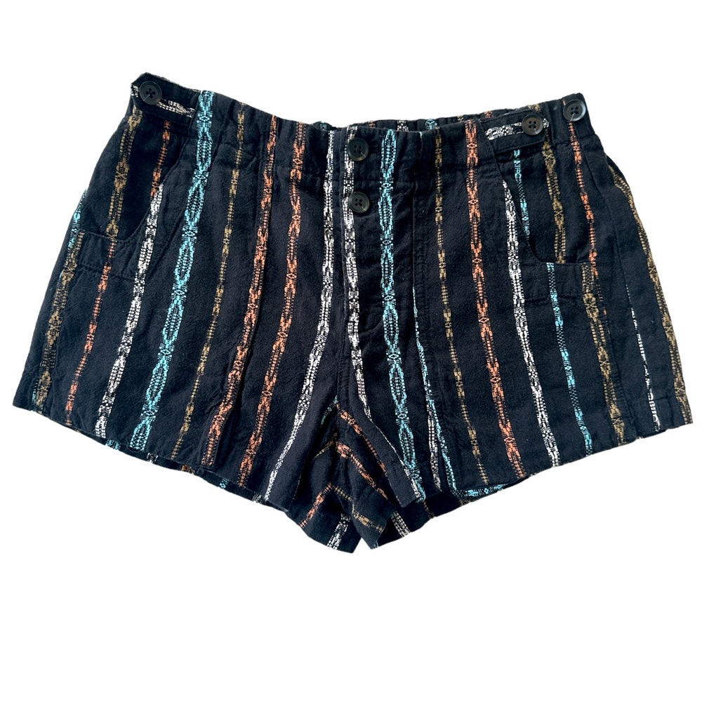 Anthropologie Black Striped Embroidered Cotton Shorts